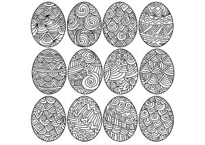 Twelve Easter eggs to color