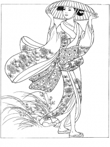 Life Japan Tradition Coloring Pages Adults Japanese Woman Hat