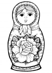 Russian doll with big flower in the middle