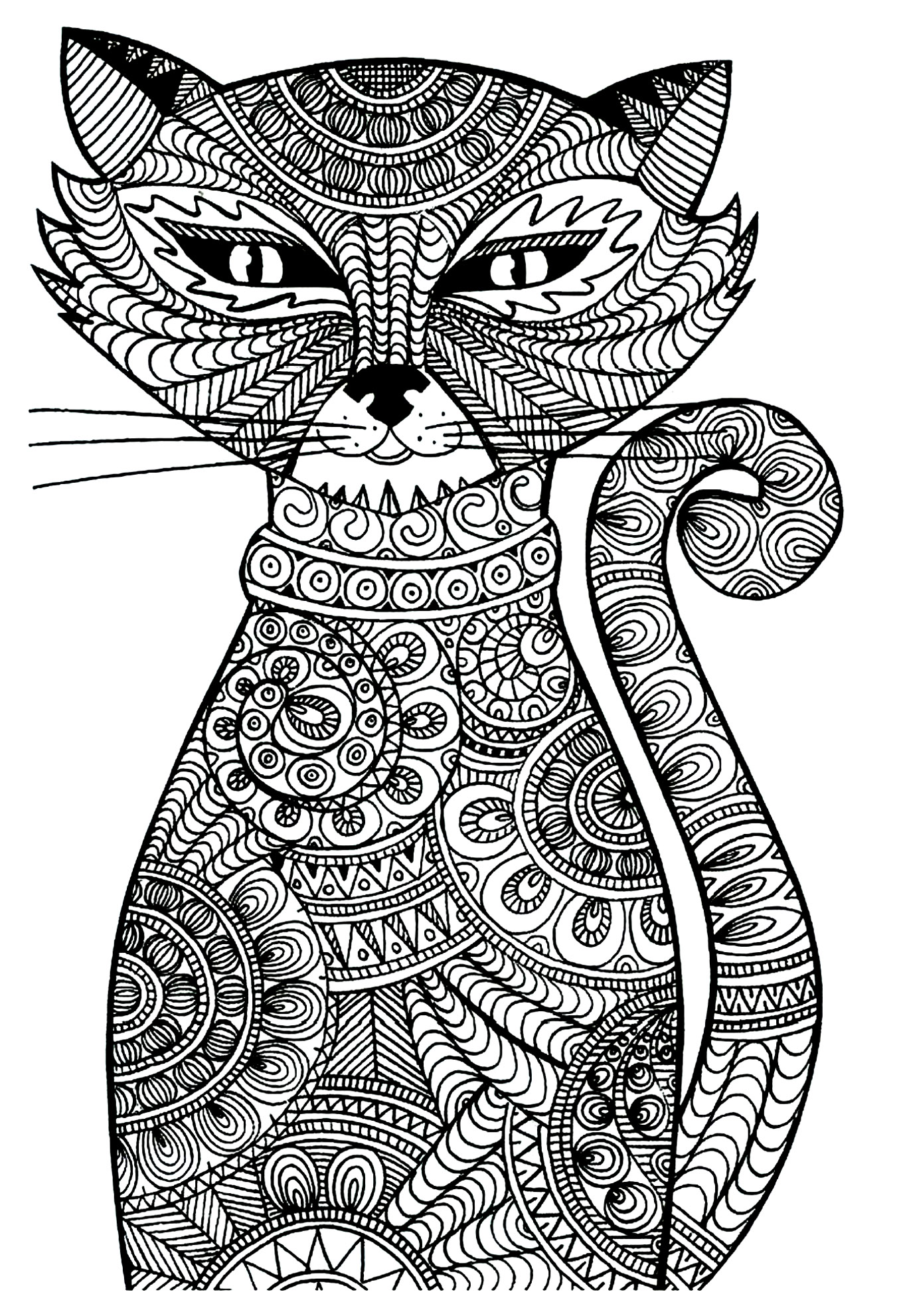 Animals - Coloring pages for adults : coloring-adult-cat